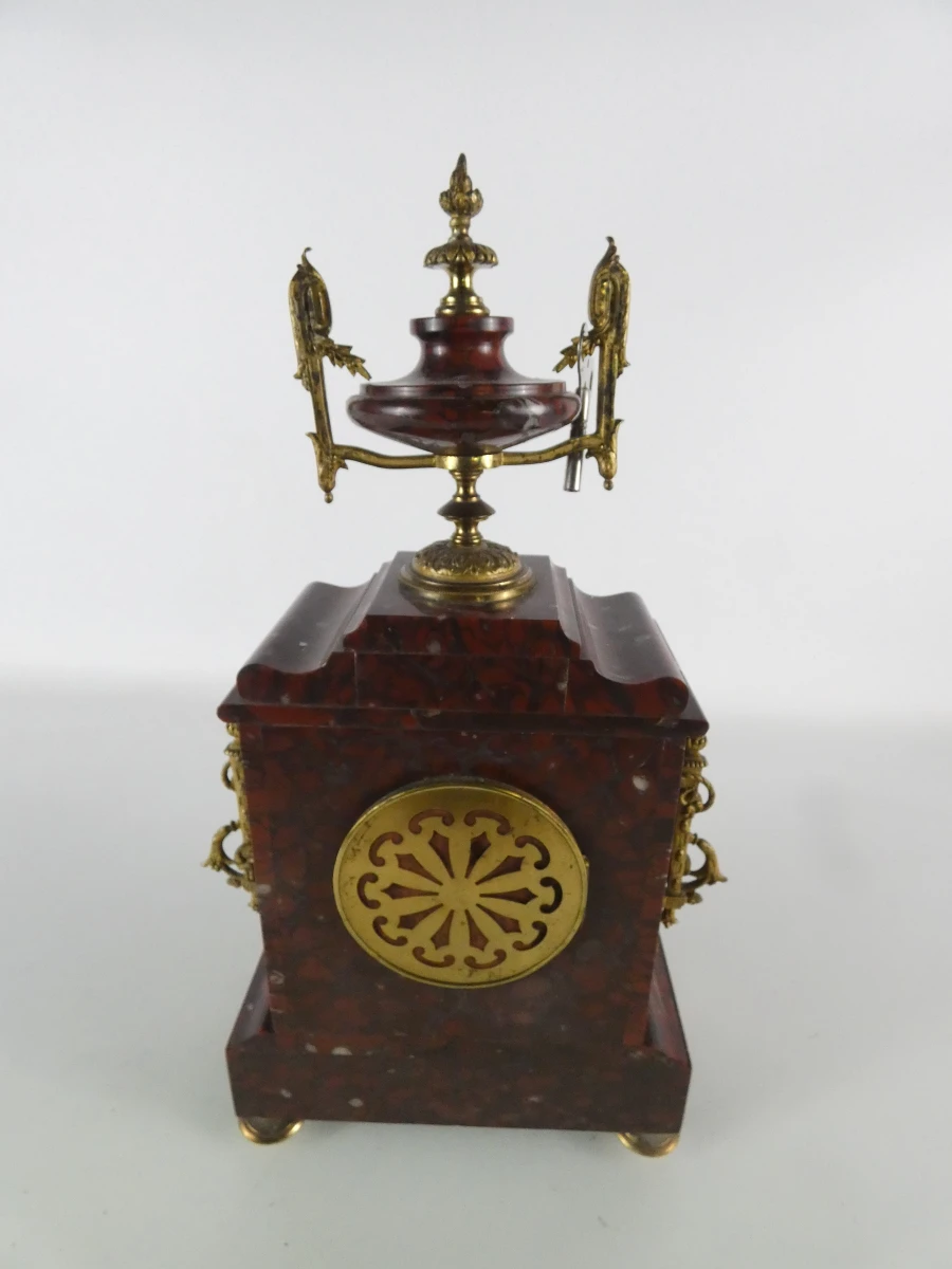 Franse Roodmarmeren Pendule met sleutel - foto 3