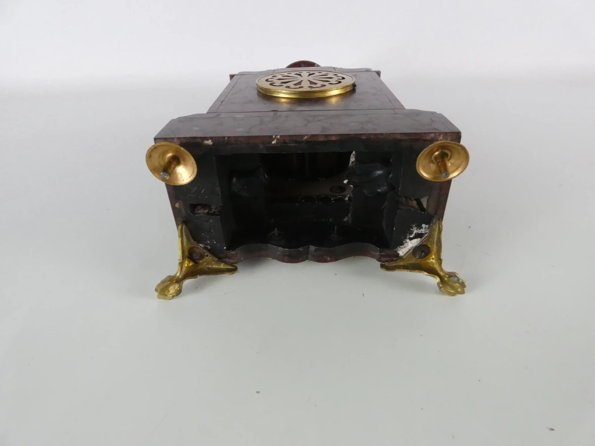 Franse Roodmarmeren Pendule met sleutel - foto 4