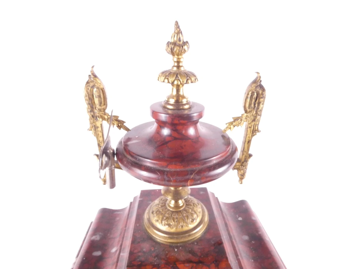 Franse Roodmarmeren Pendule met sleutel - foto 14