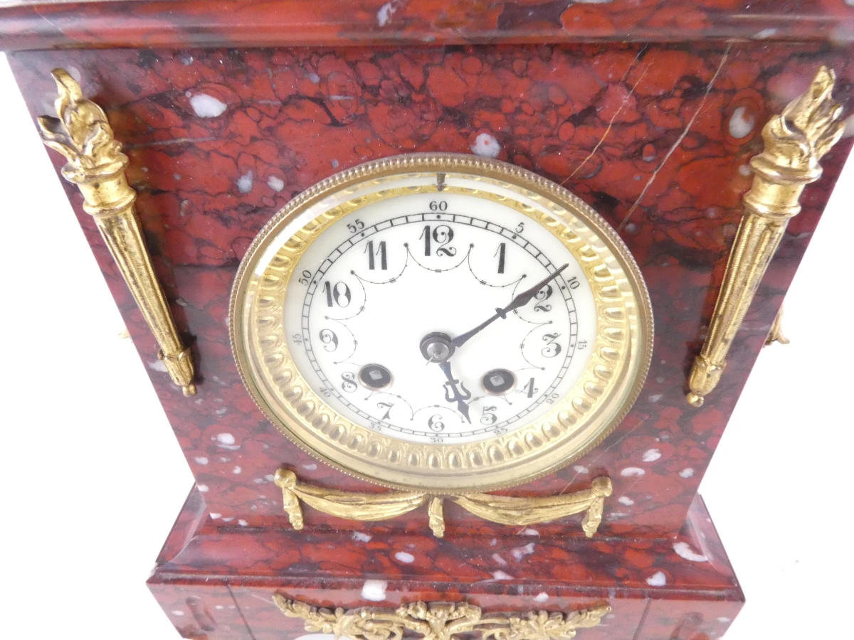 Franse Roodmarmeren Pendule met sleutel - foto 16