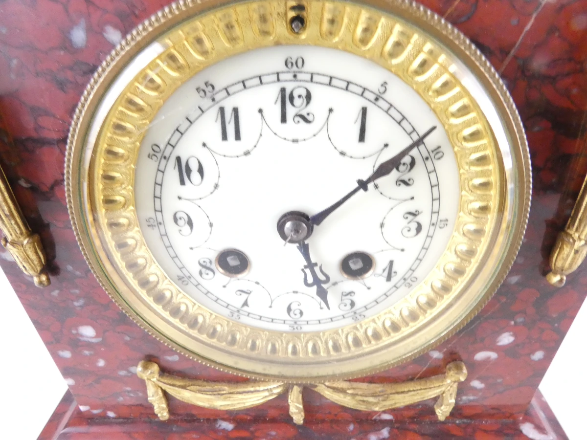 Franse Roodmarmeren Pendule met sleutel - foto 18