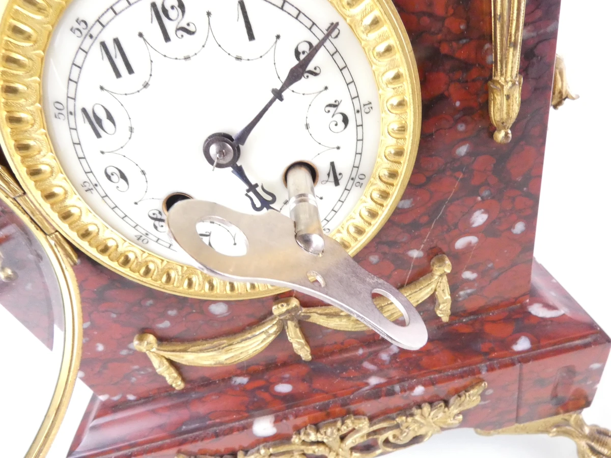 Franse Roodmarmeren Pendule met sleutel - foto 20