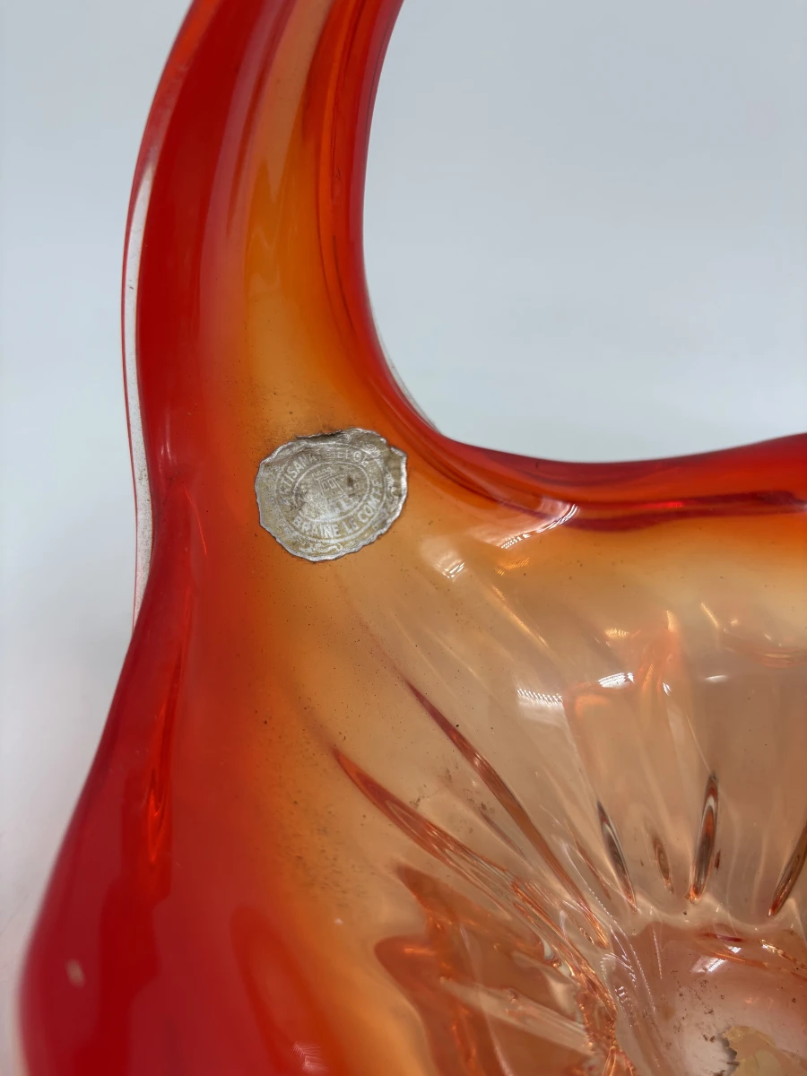 Verrerie de Braine-le-Comte vintage glazen mandje – 'Artisanat Belge' - foto 3