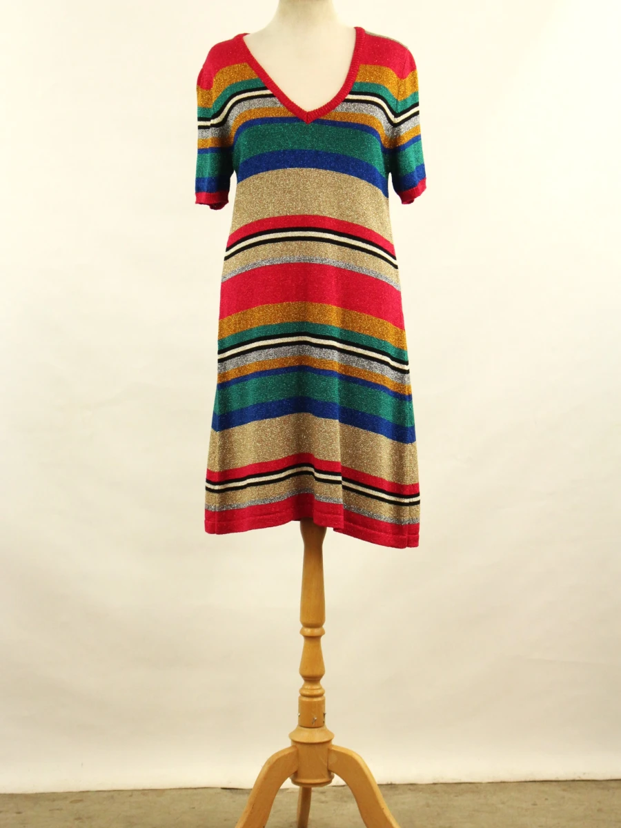 Twinset lurex jurk - kleurrijk gestreept - maat M - foto 2