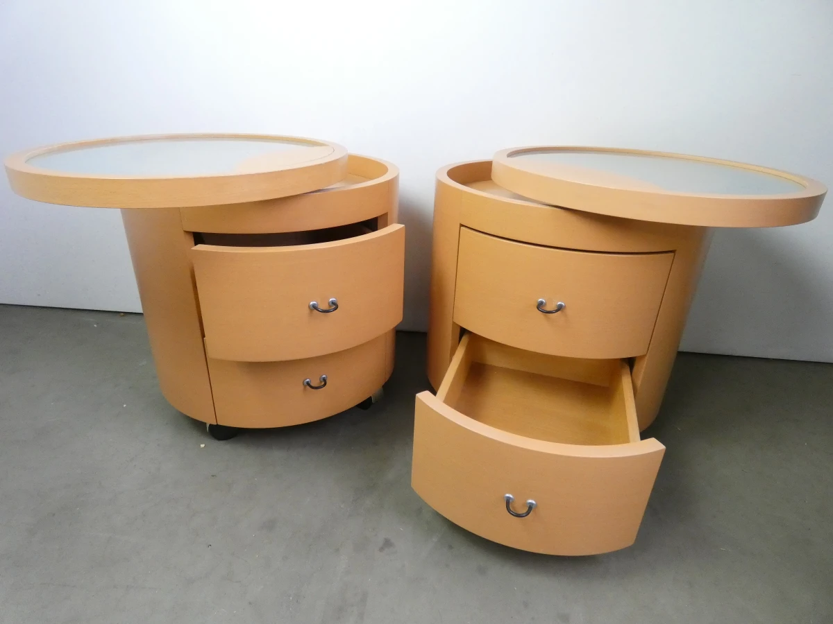 Set van 2 Hülsta Primo DC Ronde Design Nachtkastjes op Wieltjes - foto 3