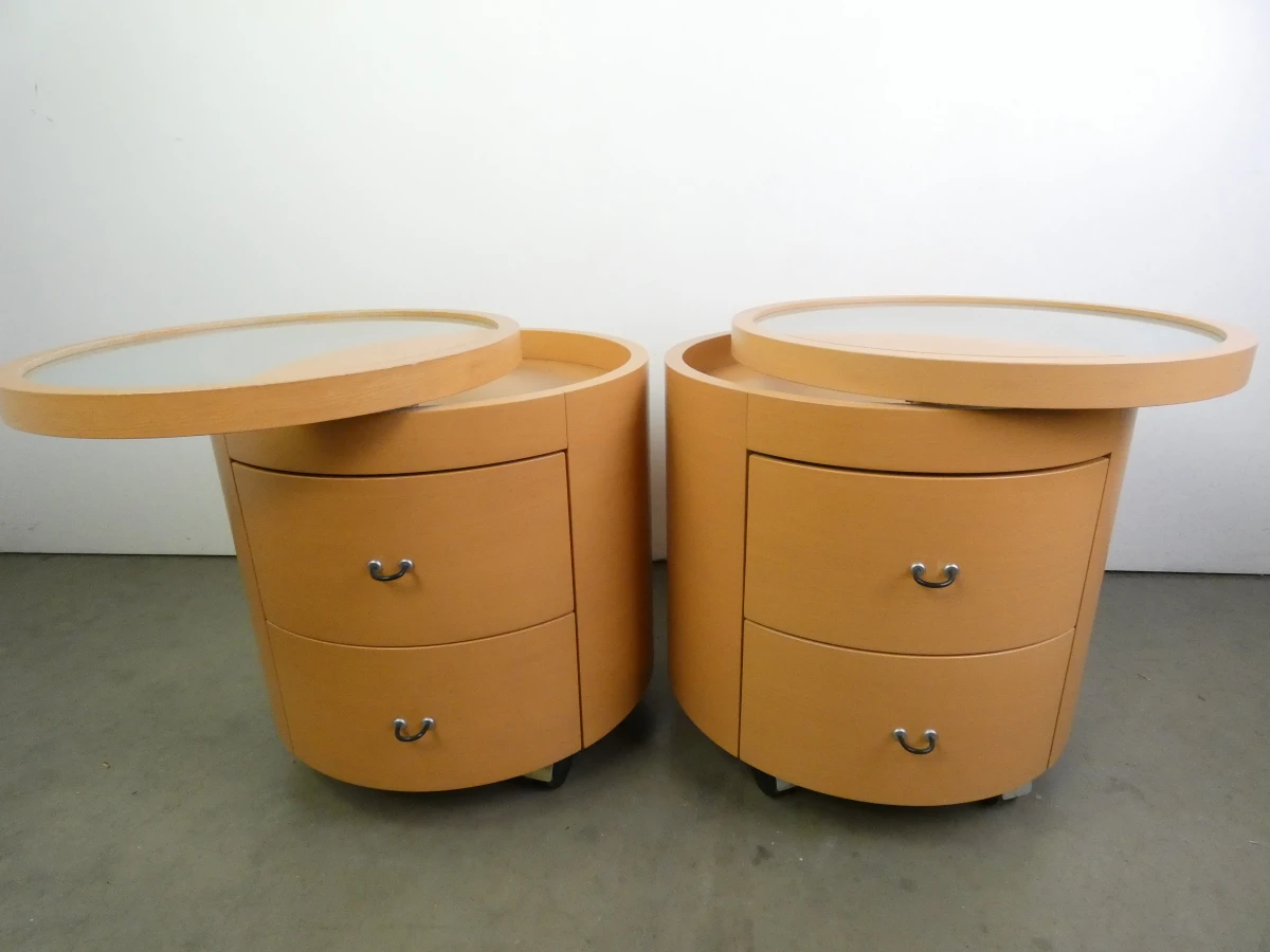 Set van 2 Hülsta Primo DC Ronde Design Nachtkastjes op Wieltjes - foto 7