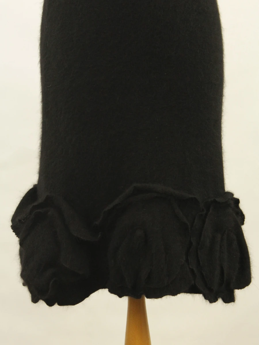 Luisa Spagnoli zwart tricot jurkje met bloemen onderaan - angora & wol - maat S - Made in Italy - foto 4