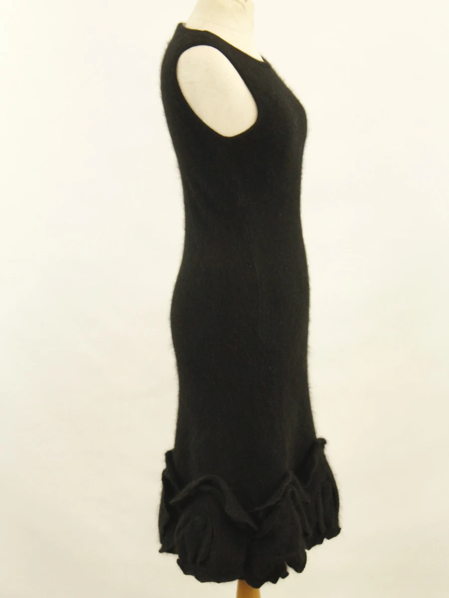 Luisa Spagnoli zwart tricot jurkje met bloemen onderaan - angora & wol - maat S - Made in Italy - foto 6
