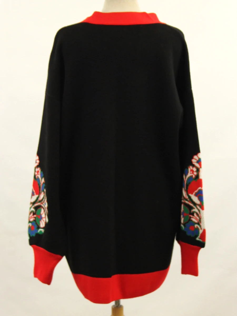 Cesare Gaspari zwarte cardigan met rode accenten en bloemenpatroon - foto 5