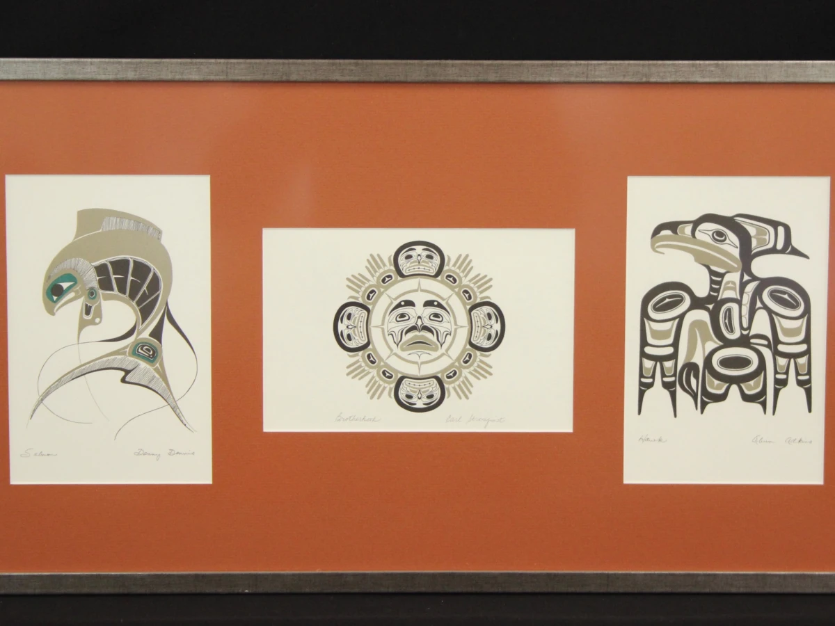 Canadese Inheemse Northwest Coast/First Nations Kunst - Ingelijst Drieluik (Gesigneerd) - foto 2