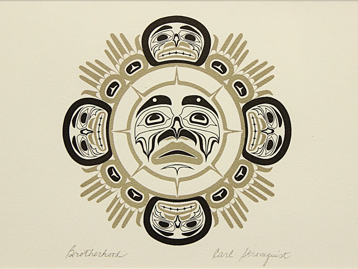 Canadese Inheemse Northwest Coast/First Nations Kunst - Ingelijst Drieluik (Gesigneerd) - foto 4