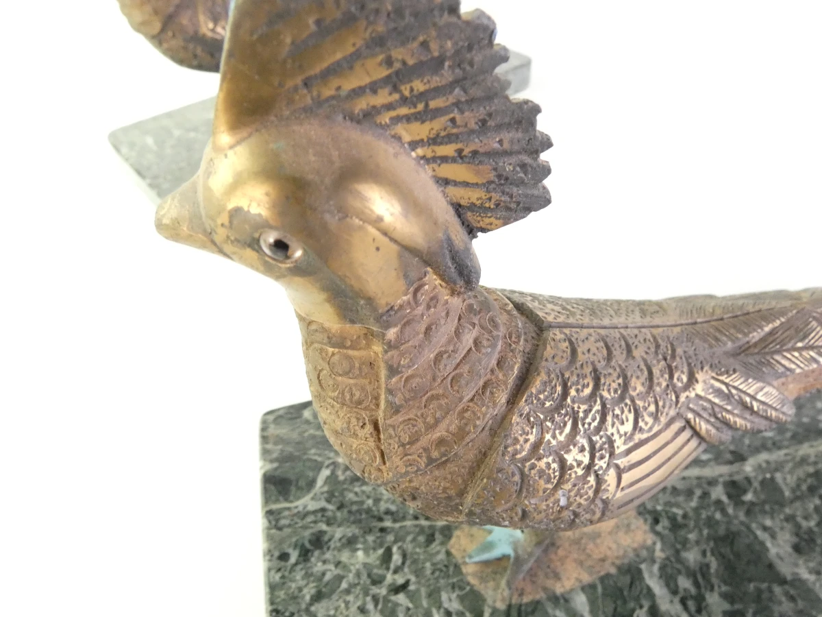 Set van 2 vintage bronzen fazanten op marmeren voet - foto 7