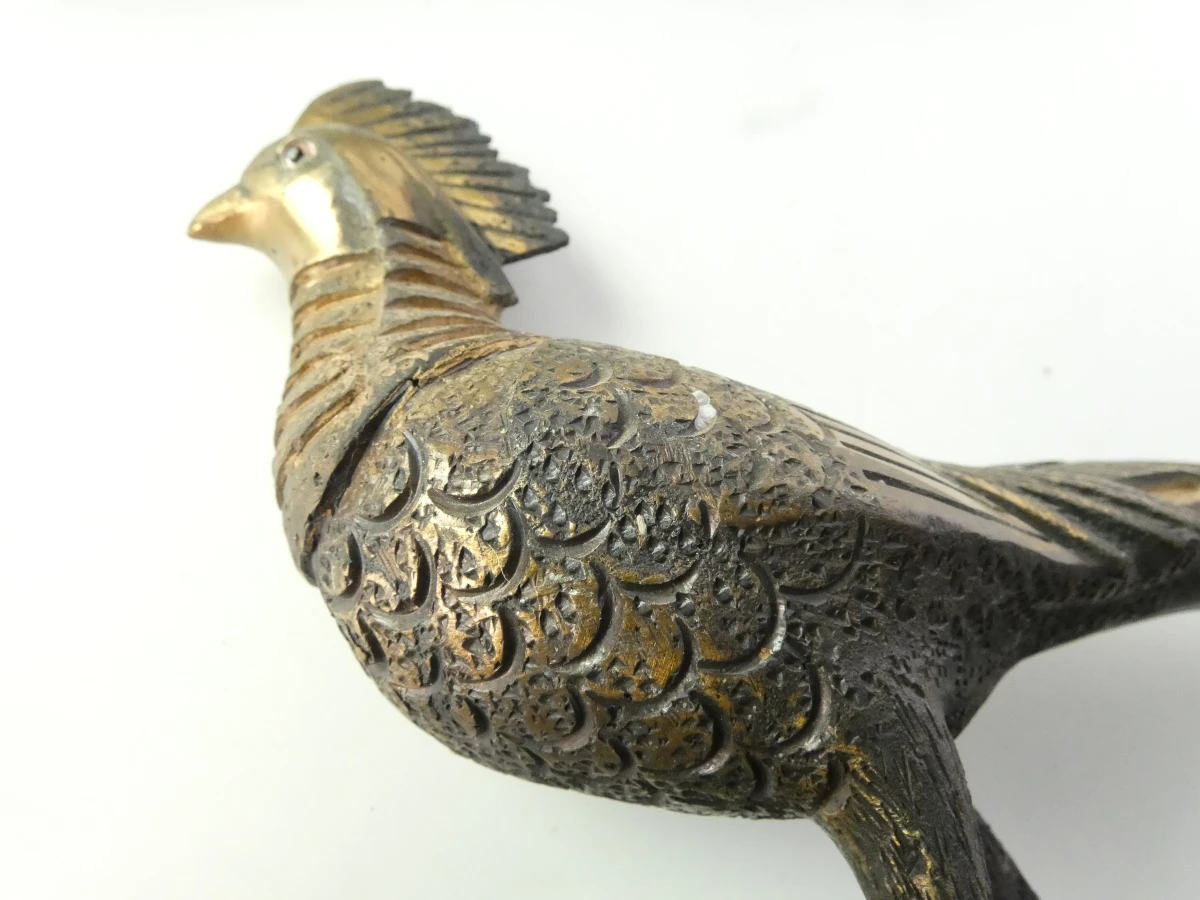 Set van 2 vintage bronzen fazanten op marmeren voet - foto 9