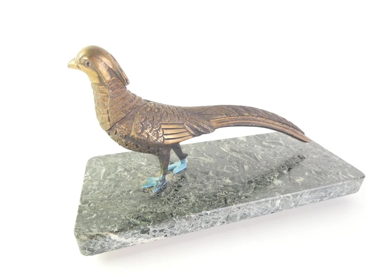 Set van 2 vintage bronzen fazanten op marmeren voet - foto 10