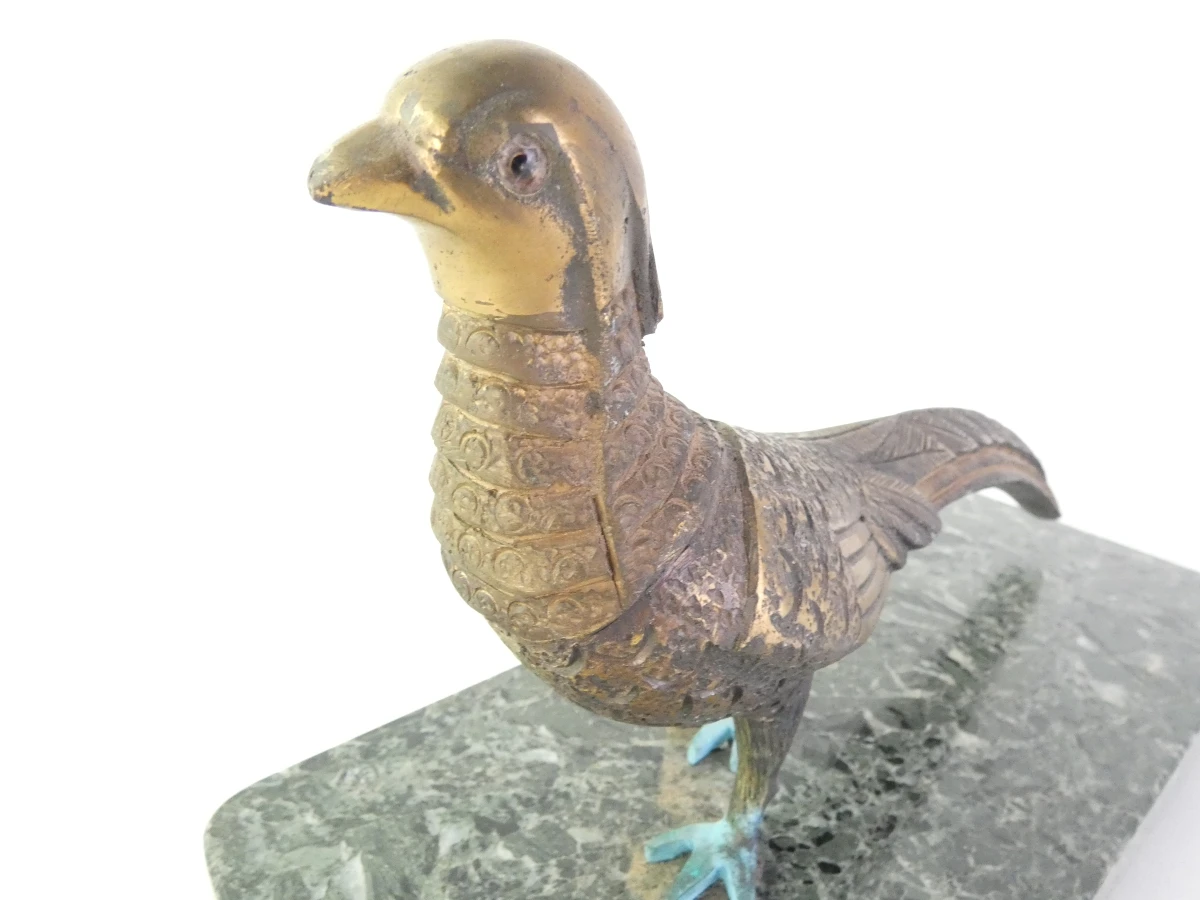 Set van 2 vintage bronzen fazanten op marmeren voet - foto 11
