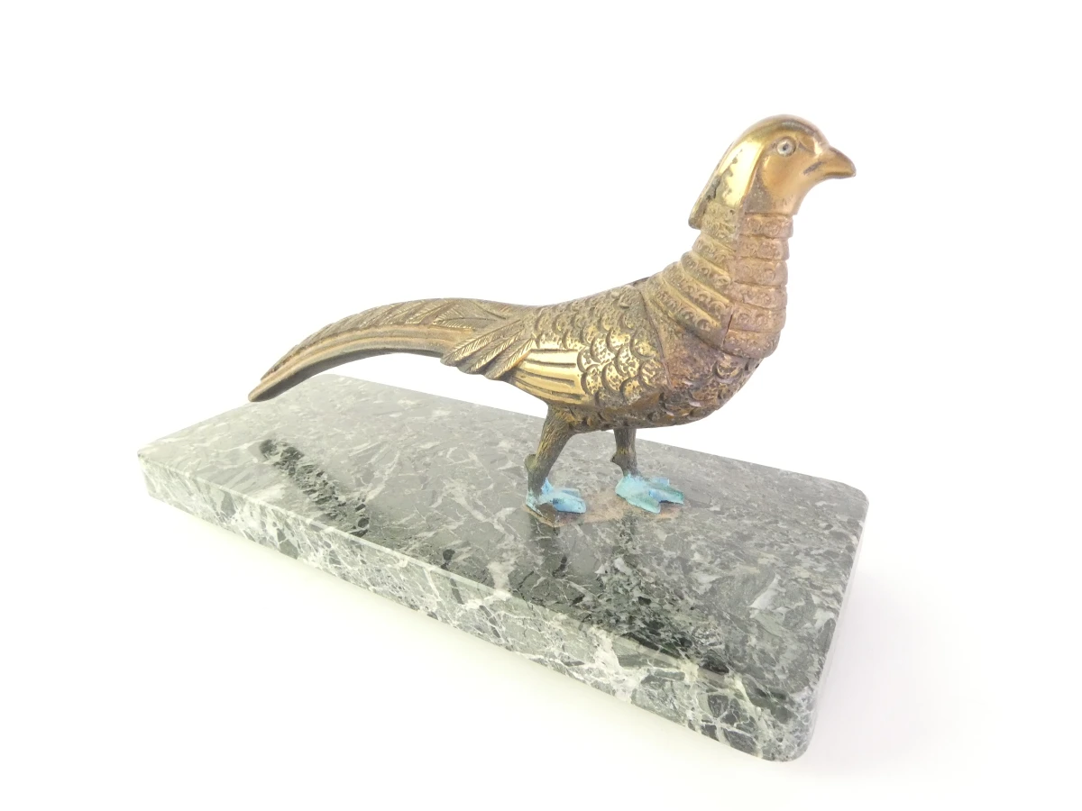 Set van 2 vintage bronzen fazanten op marmeren voet - foto 12