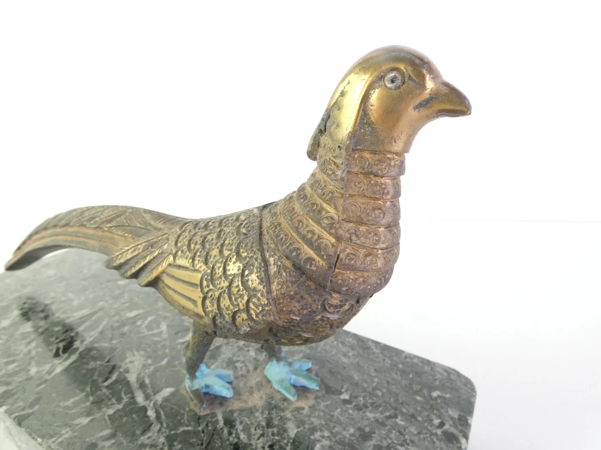 Set van 2 vintage bronzen fazanten op marmeren voet - foto 13