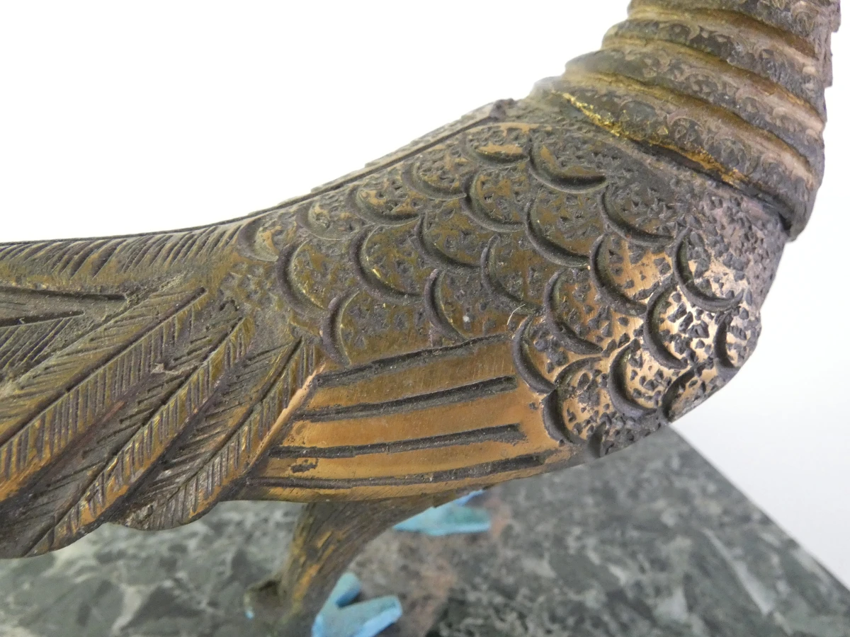 Set van 2 vintage bronzen fazanten op marmeren voet - foto 15