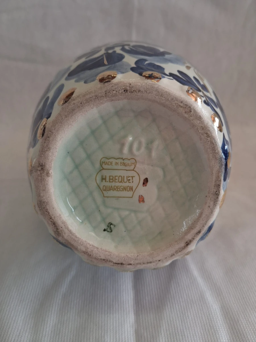 Decoratieve blauwe en gouden keramische vaas met handvat - foto 4