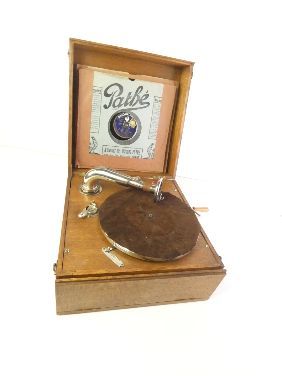 Nostalgische Pathé grammofoon 1900-1930 met platen - foto 2