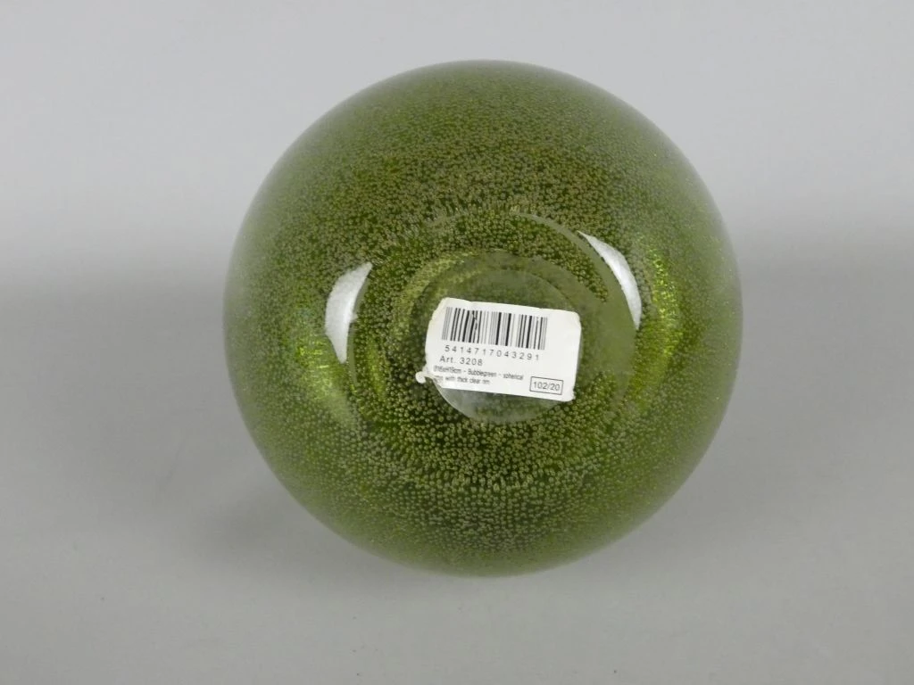 Groene glazen bolvaas met bubbels en brede rand - foto 3
