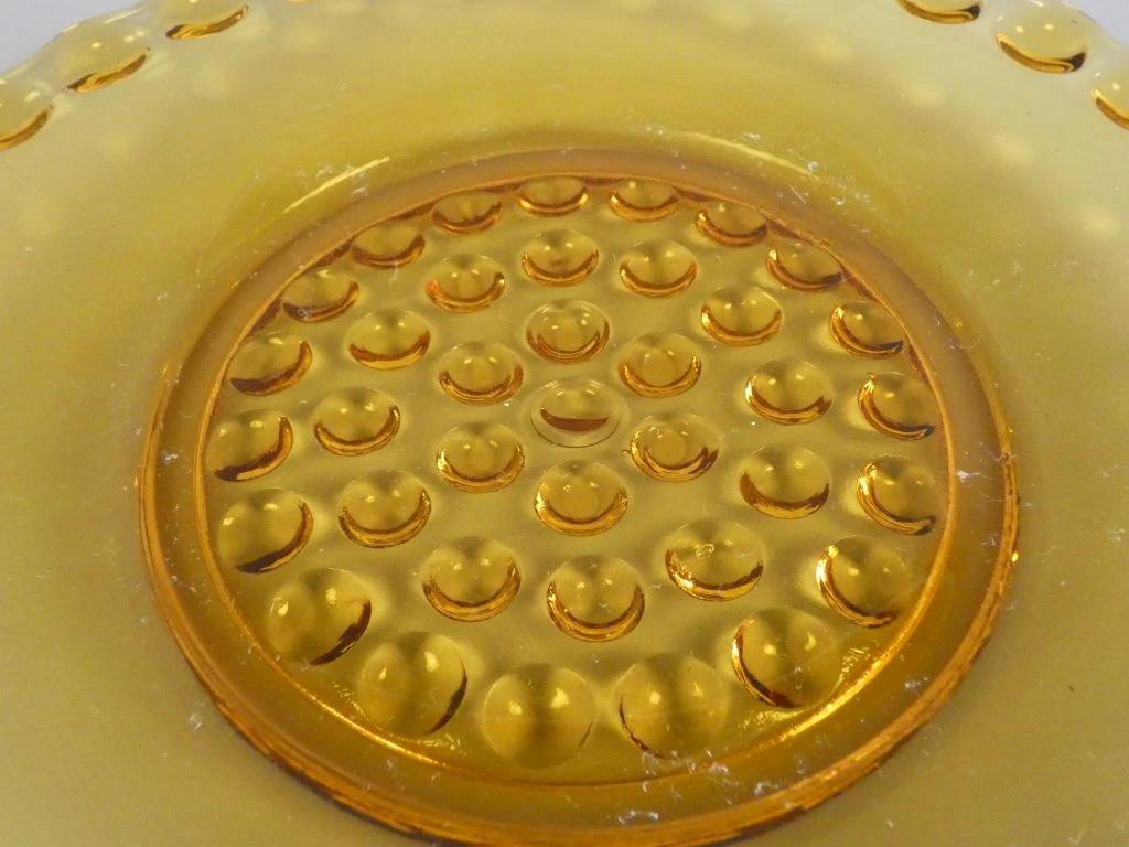 Set amberkleurige glazen kom en bord met bubbeldesign - foto 4