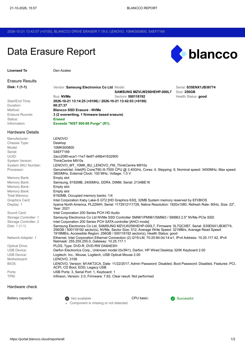 Lenovo ThinkCentre desktop computer met SSD 256Gb. - foto 9
