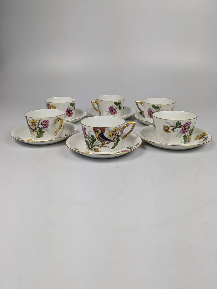 Art Deco Porselein Limoges Madesclaire Pillivuyt Paradijsvogel servies. - foto 5