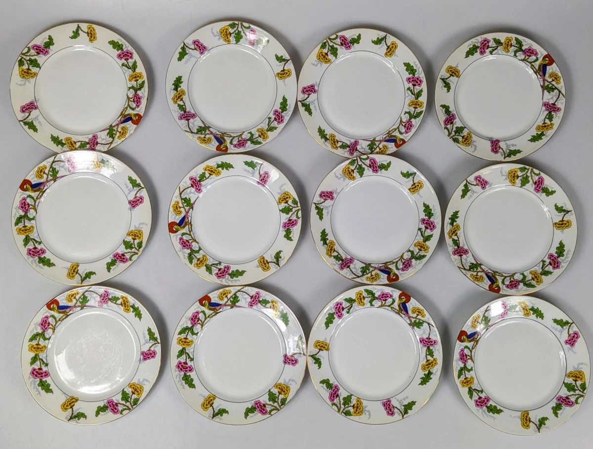 Art Deco Porselein Limoges Madesclaire Pillivuyt Paradijsvogel servies. - foto 7