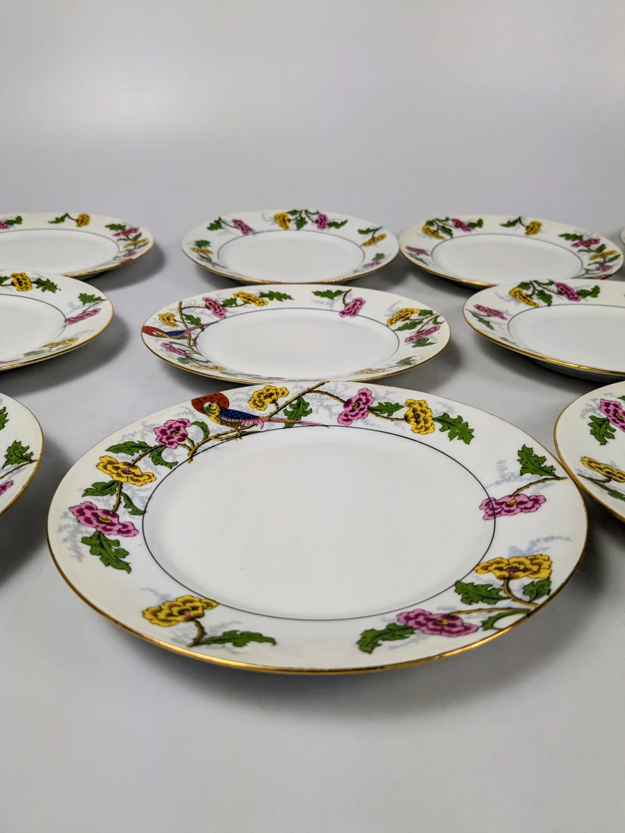 Art Deco Porselein Limoges Madesclaire Pillivuyt Paradijsvogel servies. - foto 8