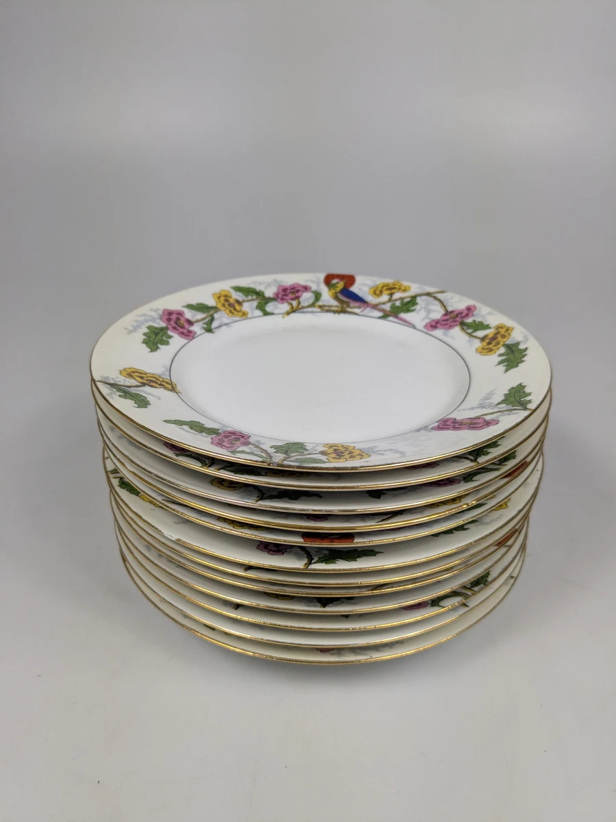 Art Deco Porselein Limoges Madesclaire Pillivuyt Paradijsvogel servies. - foto 6