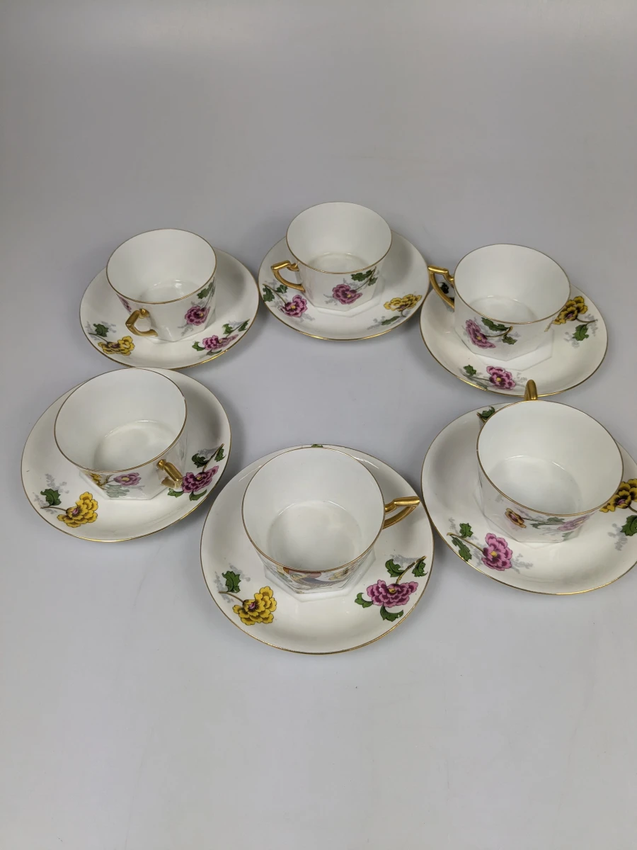 Art Deco Porselein Limoges Madesclaire Pillivuyt Paradijsvogel servies. - foto 4