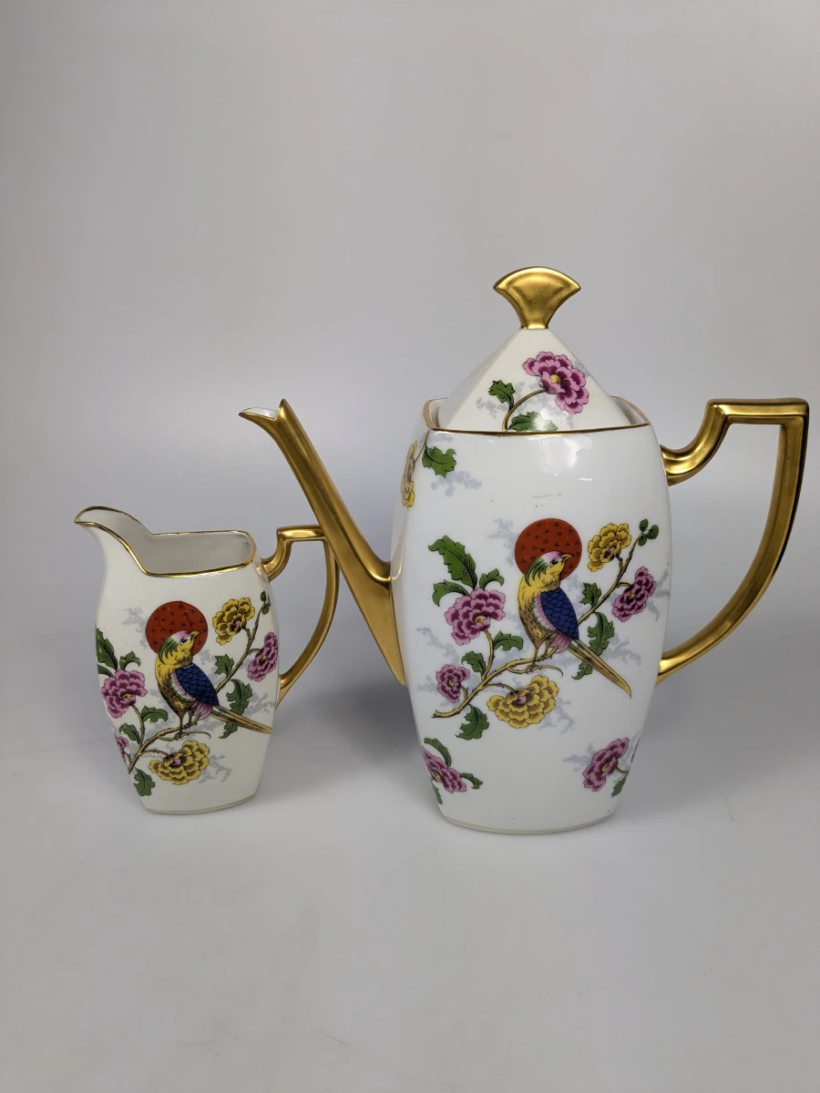 Art Deco Porselein Limoges Madesclaire Pillivuyt Paradijsvogel servies. - foto 3