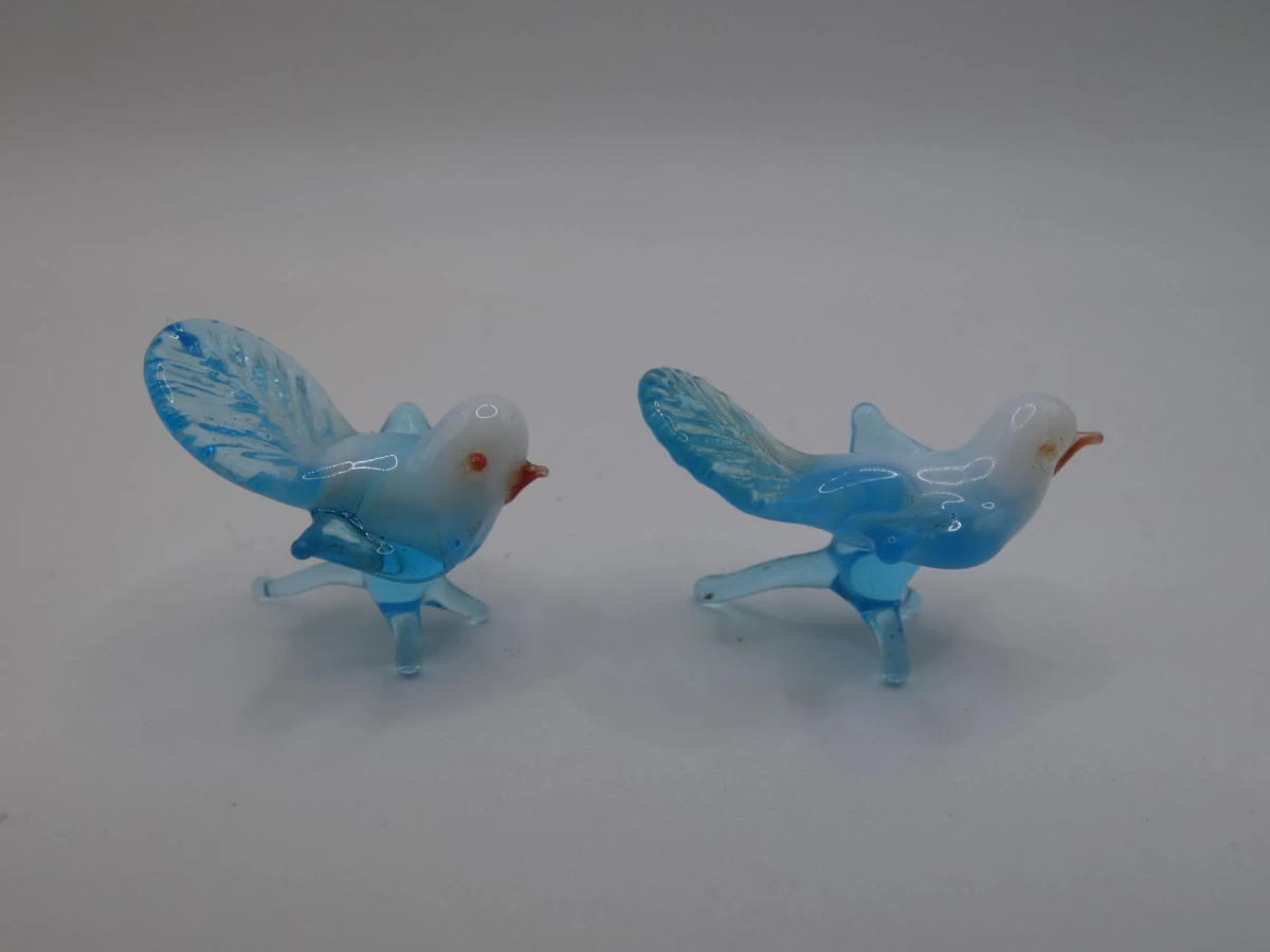 Set van twee vintage glazen miniatuurvogeltjes - foto 4