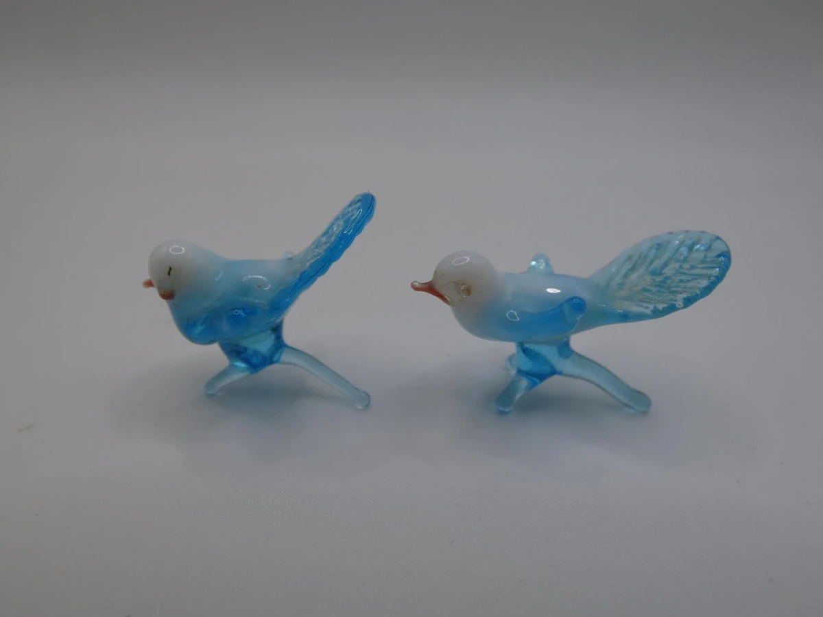 Set van twee vintage glazen miniatuurvogeltjes - foto 2