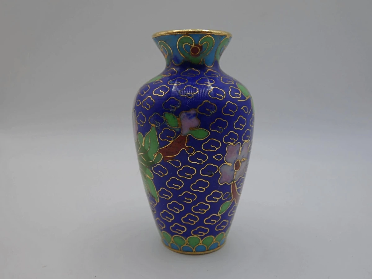 Chinees miniatuur cloisonné vaasje met bloemmotief - foto 2
