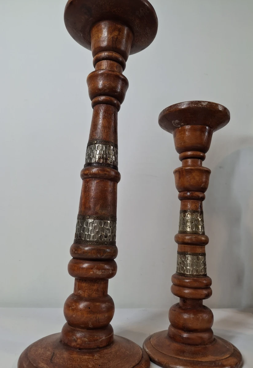 Set van 6 rustieke houten kandelaars - foto 2