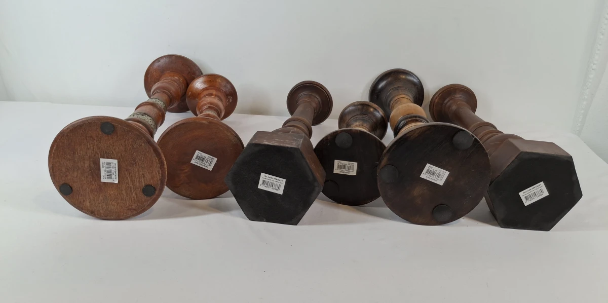 Set van 6 rustieke houten kandelaars - foto 4