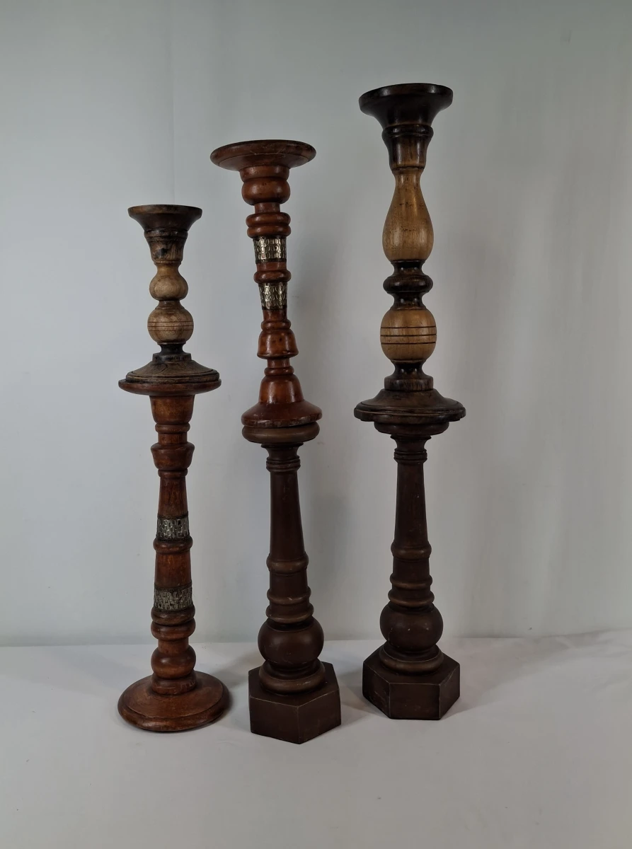 Set van 6 rustieke houten kandelaars - foto 6