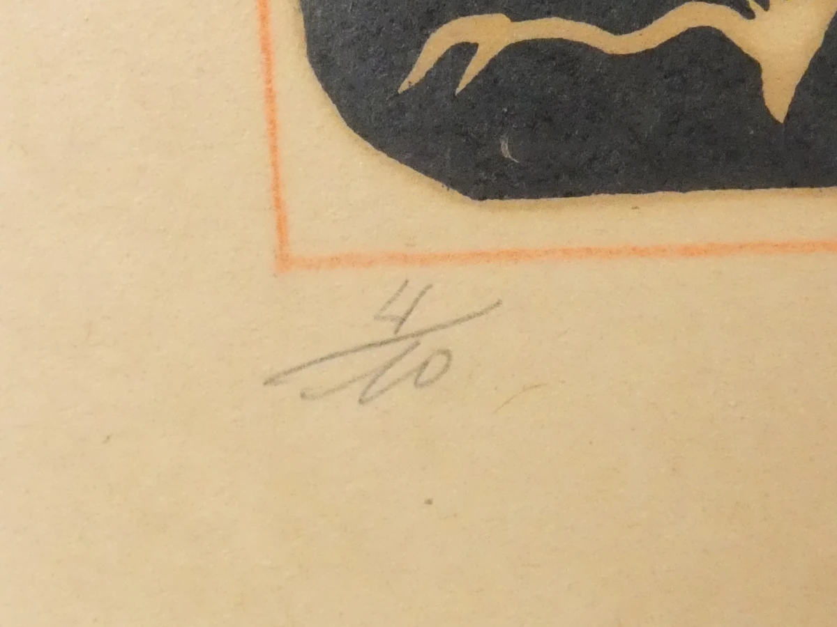 Expressionistische Houtsnede „Zwoegende Visser/Arbeider met Sloep” – Gesigneerd Vanhoy - foto 6