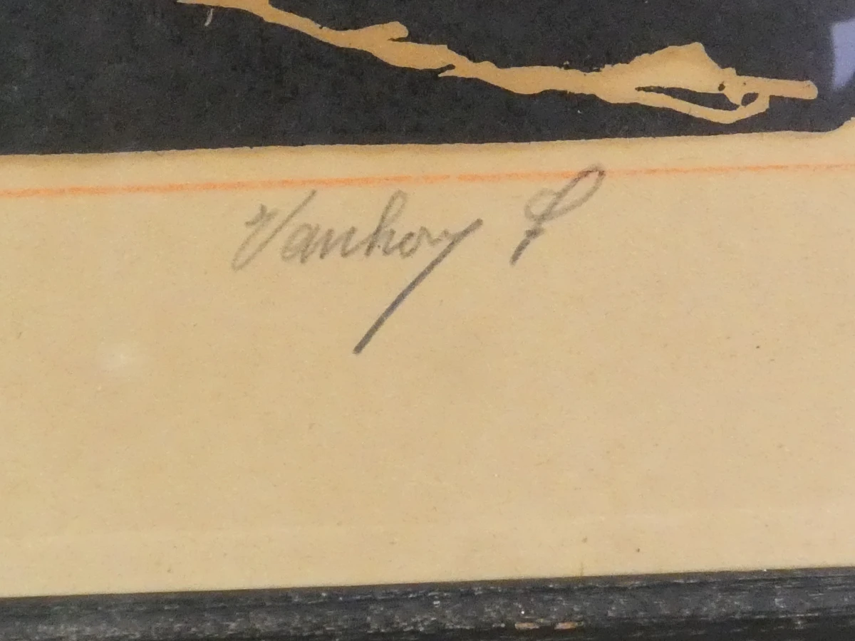 Expressionistische Houtsnede „Zwoegende Visser/Arbeider met Sloep” – Gesigneerd Vanhoy - foto 5