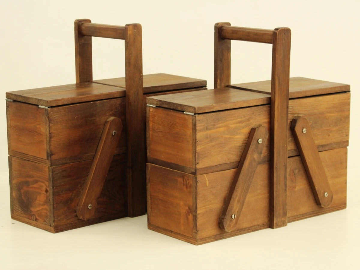 Vintage set van 2 houten naaidozen - foto 2