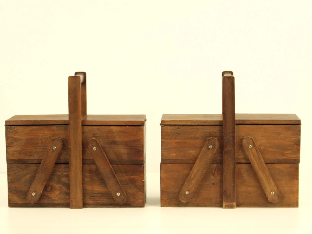 Vintage set van 2 houten naaidozen - foto 3