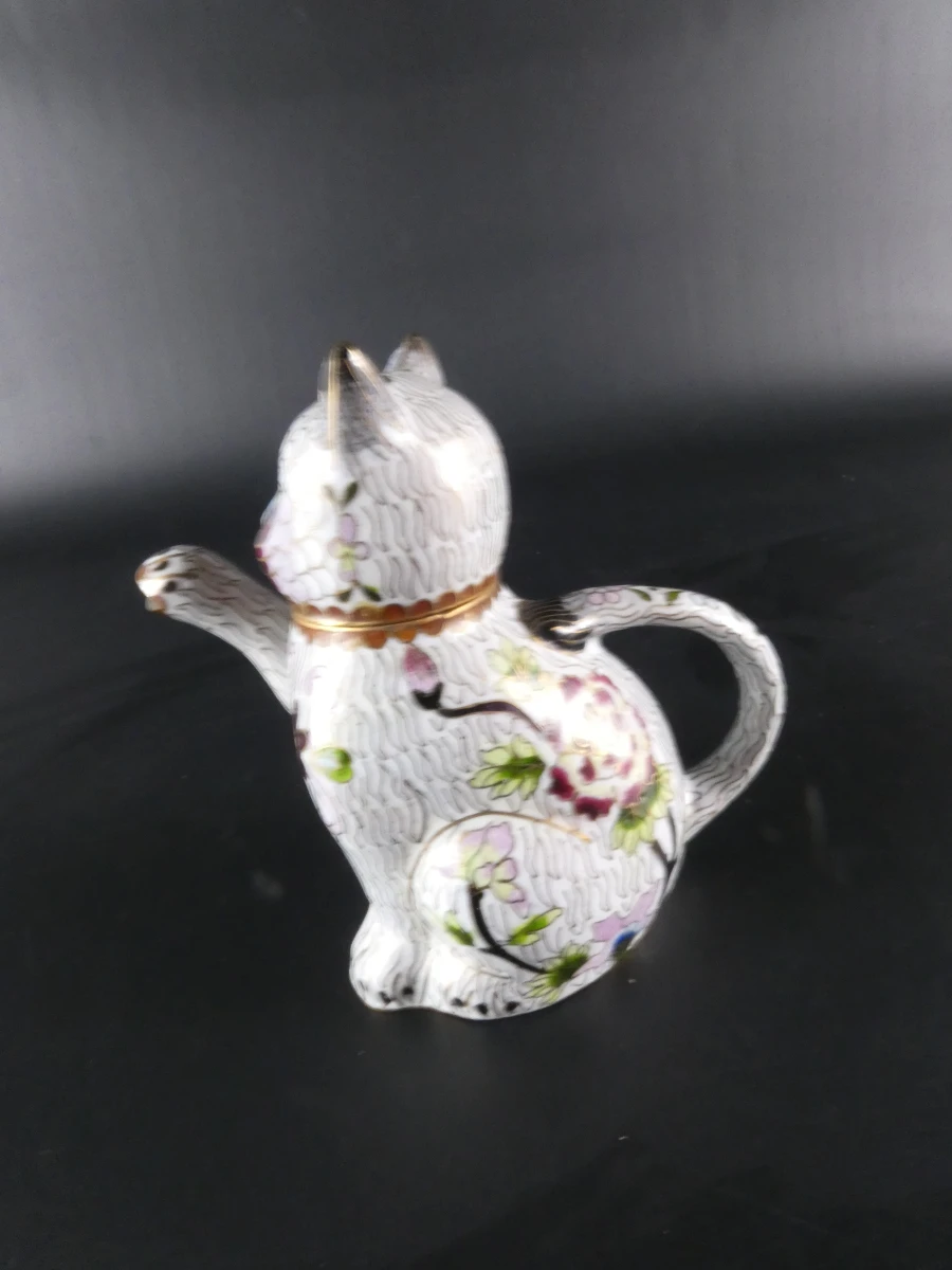 Chinese Cloisonné Theepot – Zittende Kat met bloemenmotief - foto 4