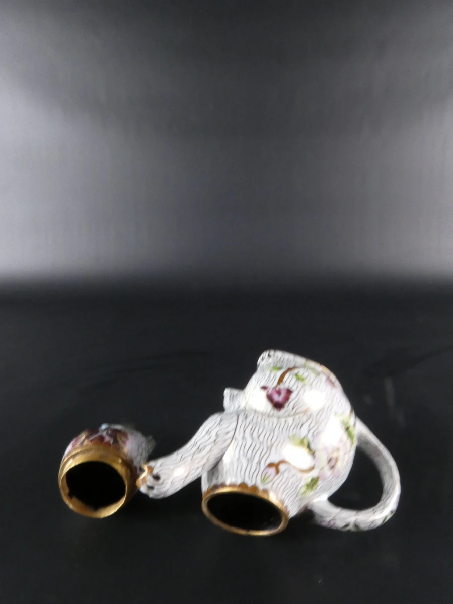 Chinese Cloisonné Theepot – Zittende Kat met bloemenmotief - foto 5