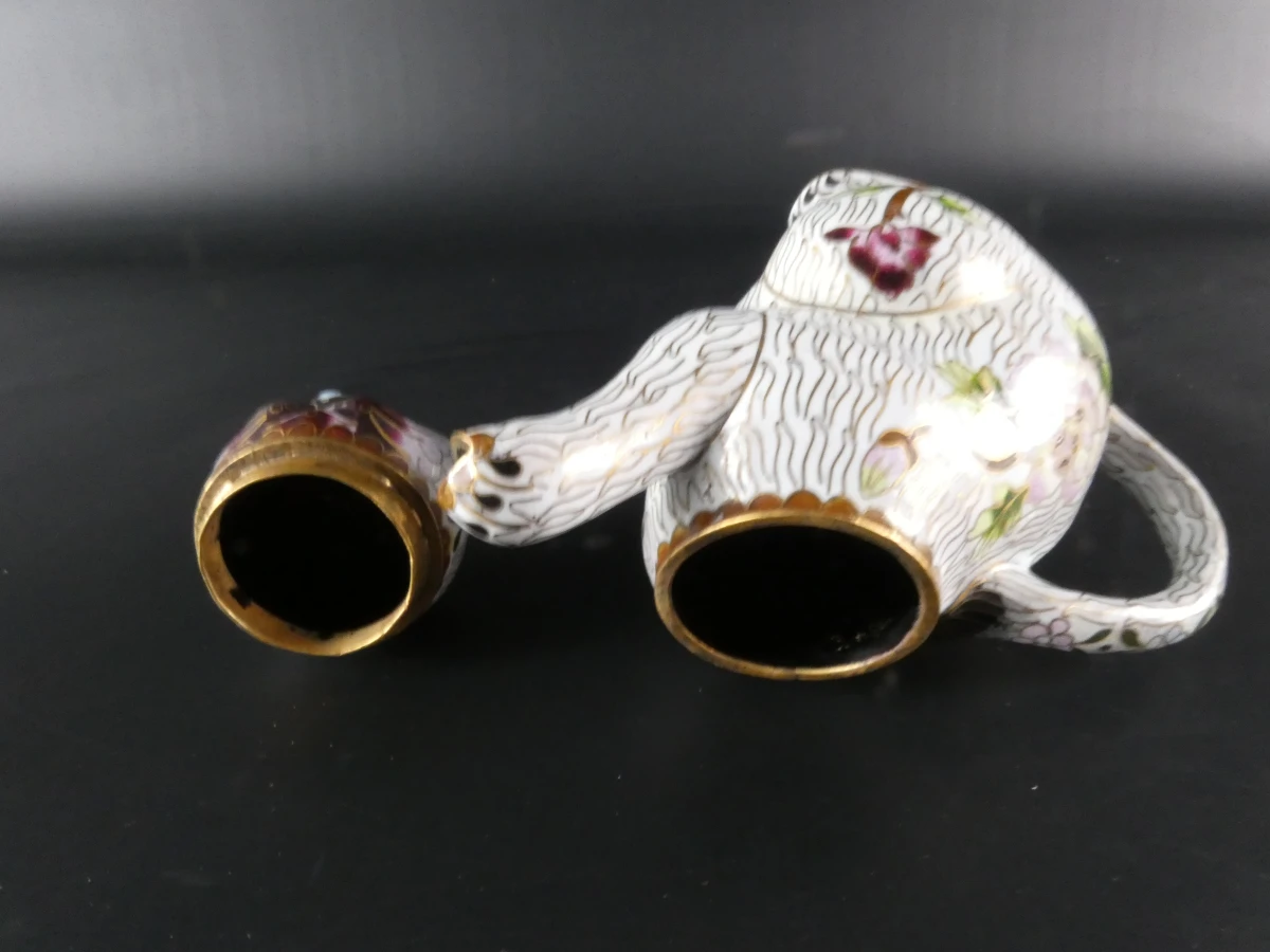Chinese Cloisonné Theepot – Zittende Kat met bloemenmotief - foto 6