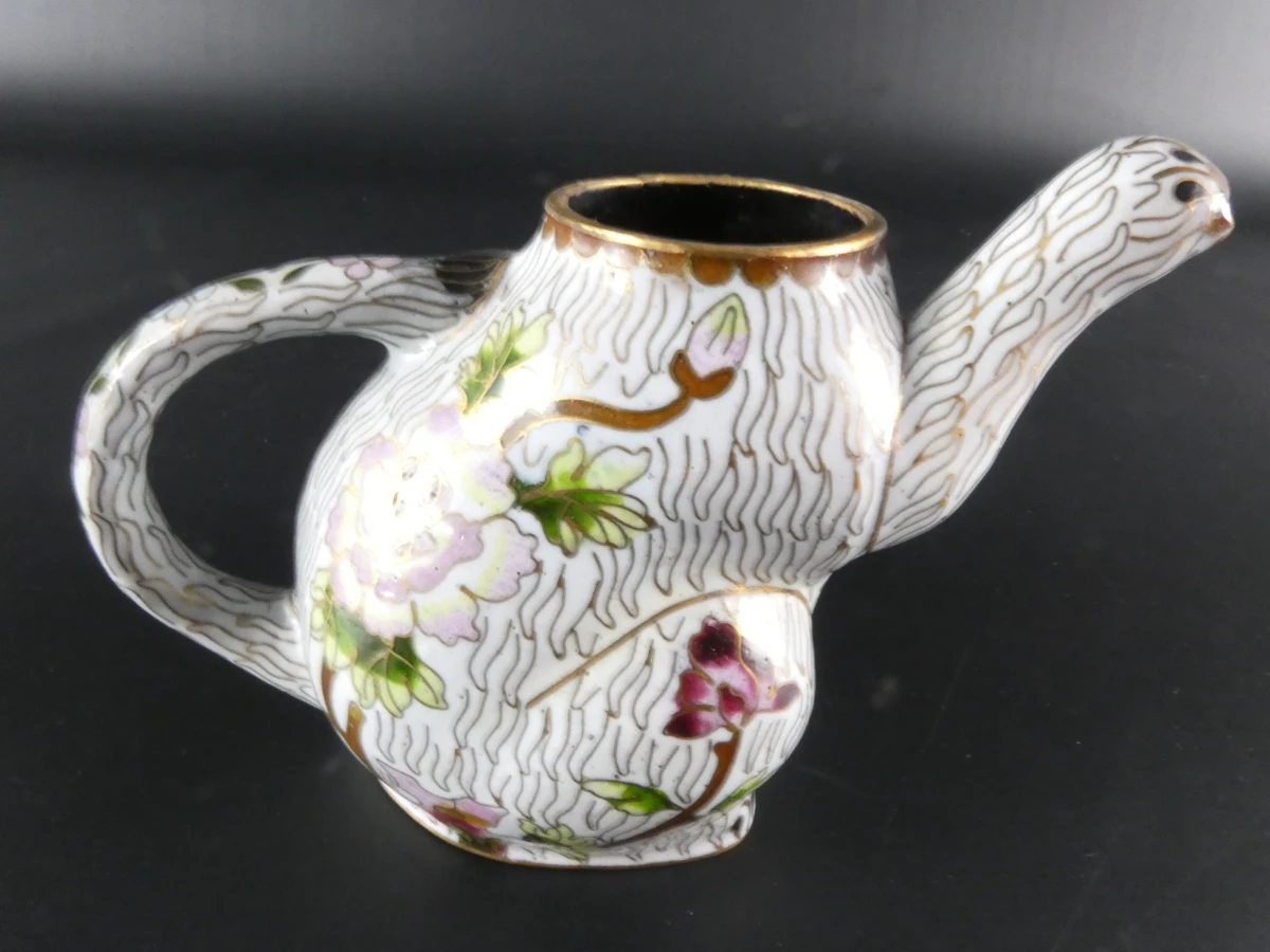 Chinese Cloisonné Theepot – Zittende Kat met bloemenmotief - foto 11