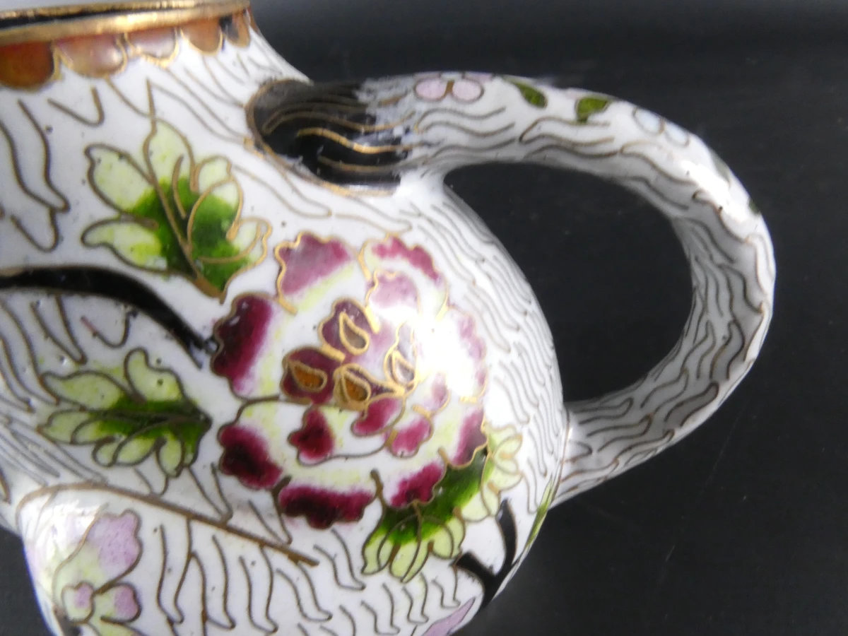 Chinese Cloisonné Theepot – Zittende Kat met bloemenmotief - foto 14