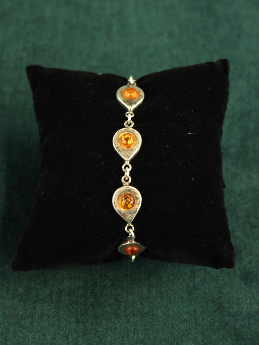 Sterling zilveren armband met amber cabochons - foto 2