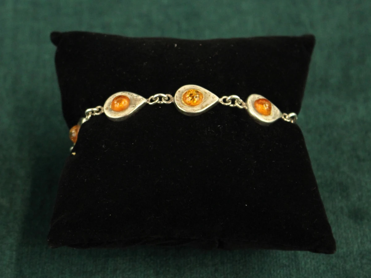 Sterling zilveren armband met amber cabochons - foto 3